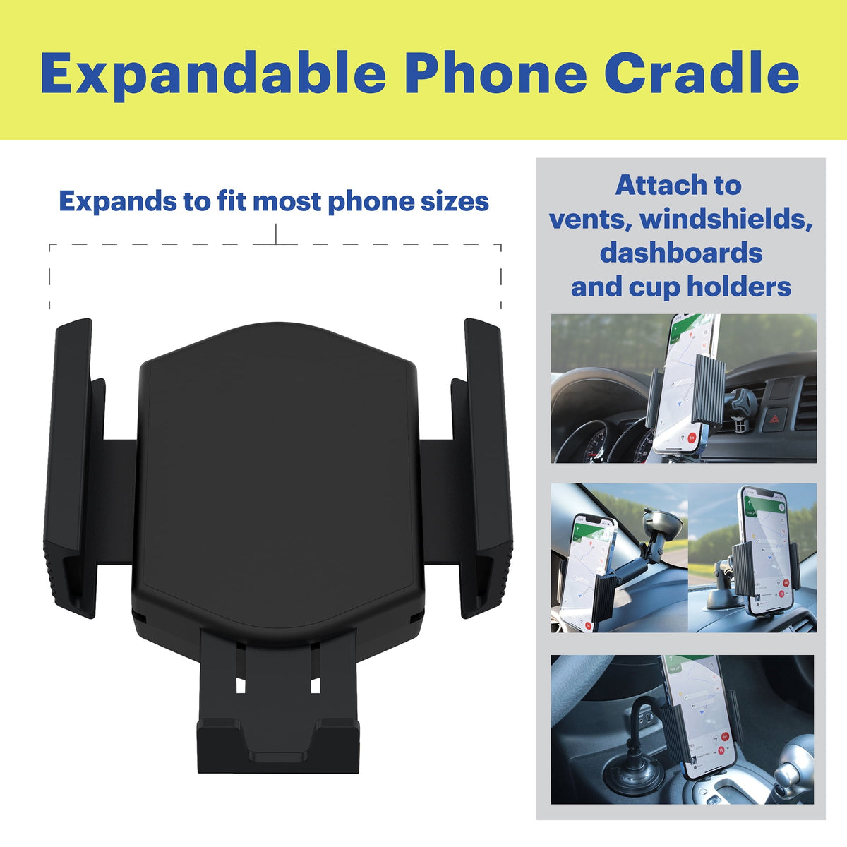  7-In-1 Universal Car Phone Mount Kit, Cup Holder, Vent, Dash, Windshield with Adjustable Ball Joint