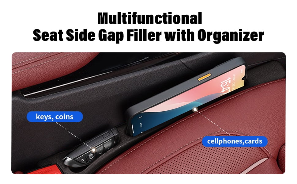 Car Seat Gap Filler, Seat Side Gap Filler with Organizer, 2 In1 Seat Crevice Blocker, Universal Fit Car Fill the Gap between Seat & Console 2 Pack