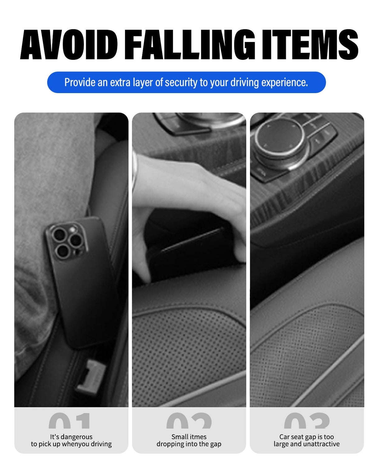 Car Seat Gap Filler, Seat Side Gap Filler with Organizer, 2 In1 Seat Crevice Blocker, Universal Fit Car Fill the Gap between Seat & Console 2 Pack