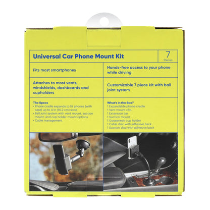  7-In-1 Universal Car Phone Mount Kit, Cup Holder, Vent, Dash, Windshield with Adjustable Ball Joint