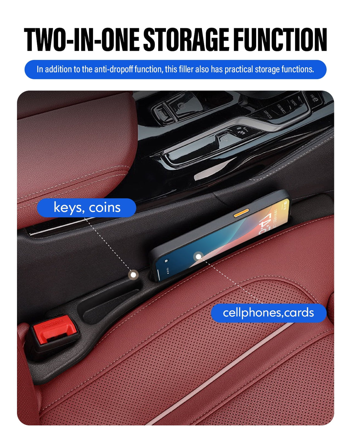 Car Seat Gap Filler, Seat Side Gap Filler with Organizer, 2 In1 Seat Crevice Blocker, Universal Fit Car Fill the Gap between Seat & Console 2 Pack