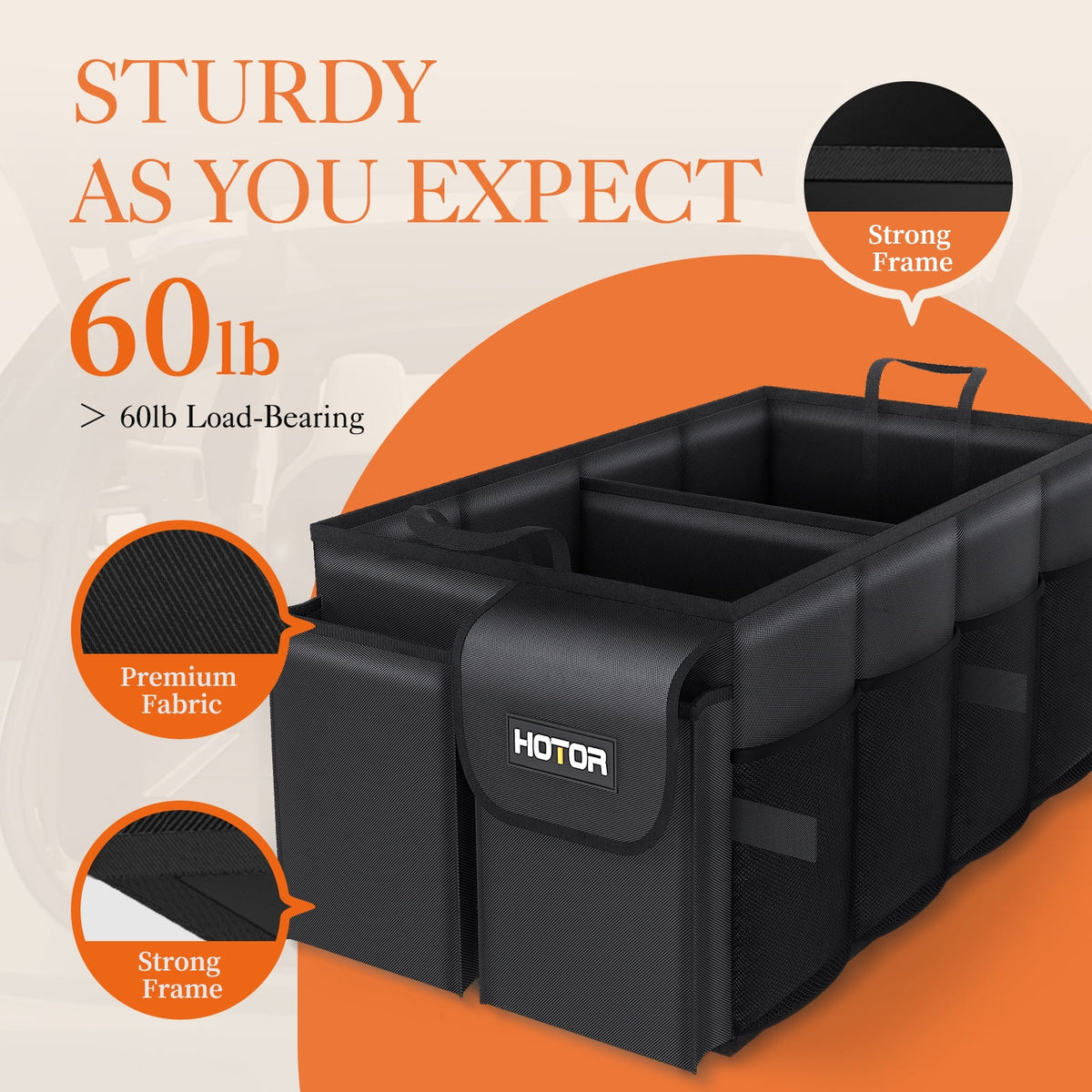 Trunk Organizer for SUV - 2 Compartments & 6 Pockets Trunk Organizer for Car, Car Organizers and Storage